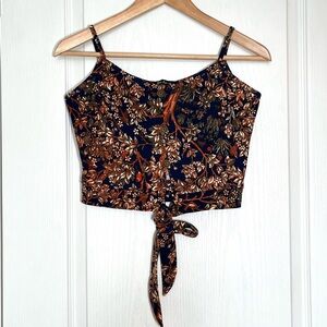 Tee Loves Navy Blue Floral Front Tie Crop Top Fairycore Whimsigoth Cottagecore S
